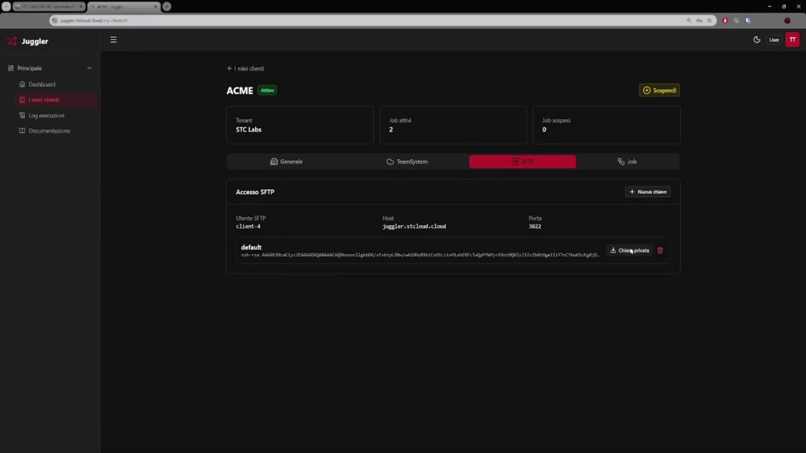 Configurazione accessi SFTP in Juggler